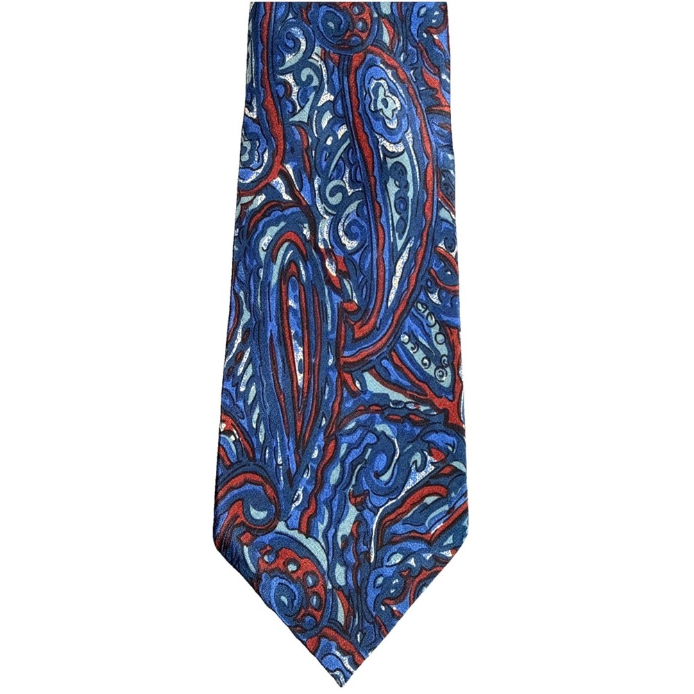 Oleg‎ Cassini 100% Silk Mens Neck Tie Blue Maroon Swirl Pattern